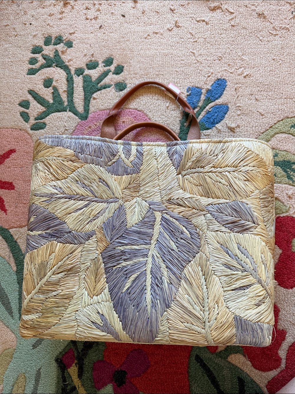 J crew straw bag with leather straps